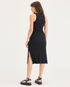 Back view of model wearing Beautiful Black Rib Knit Tank Dress with Lofi Knit, Slim Fit.