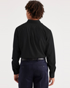 Back view of model wearing Beautiful Black Signature Stain Defender Shirt, Classic Fit (Big and Tall).