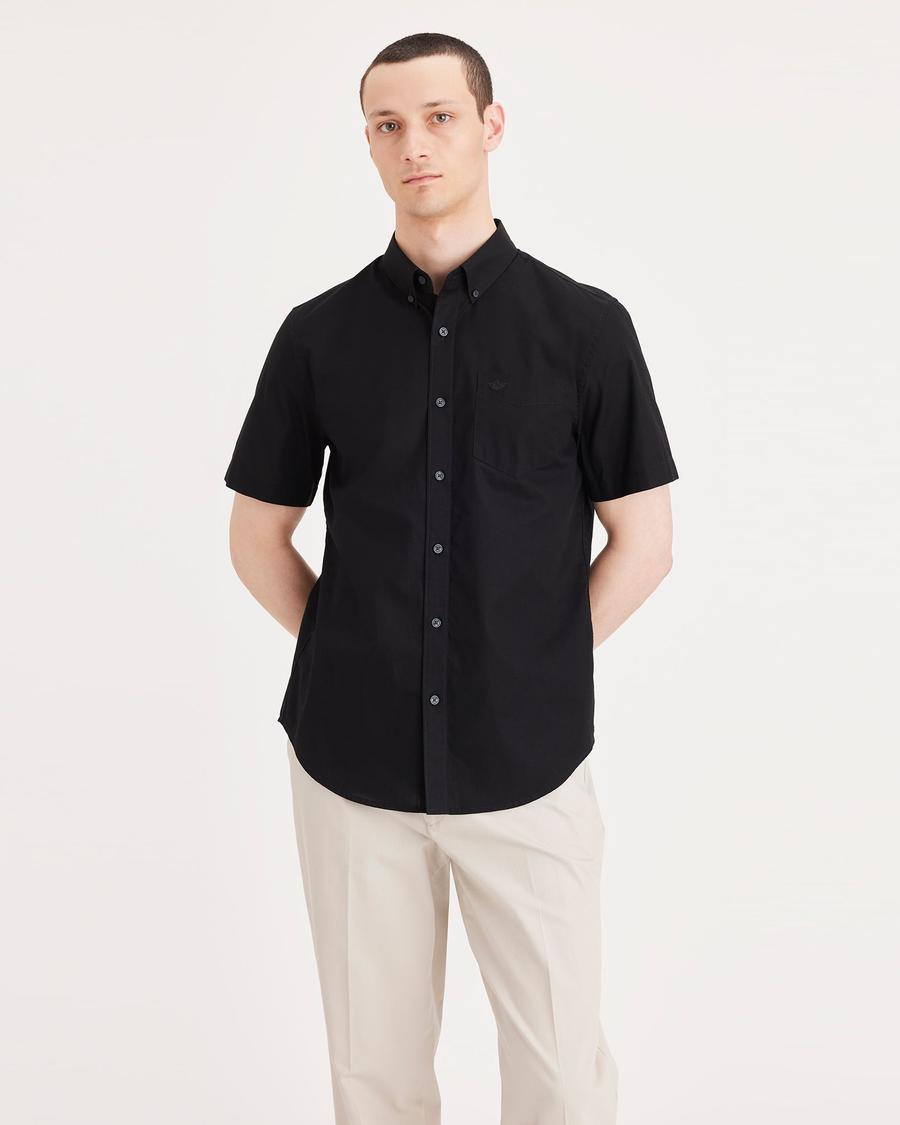 dockers short sleeve dress shirts Dockers Men's Classic Fit Short Sleeve Signature Comfort Flex Shirt (Standard and Big & Tall), Black , Small