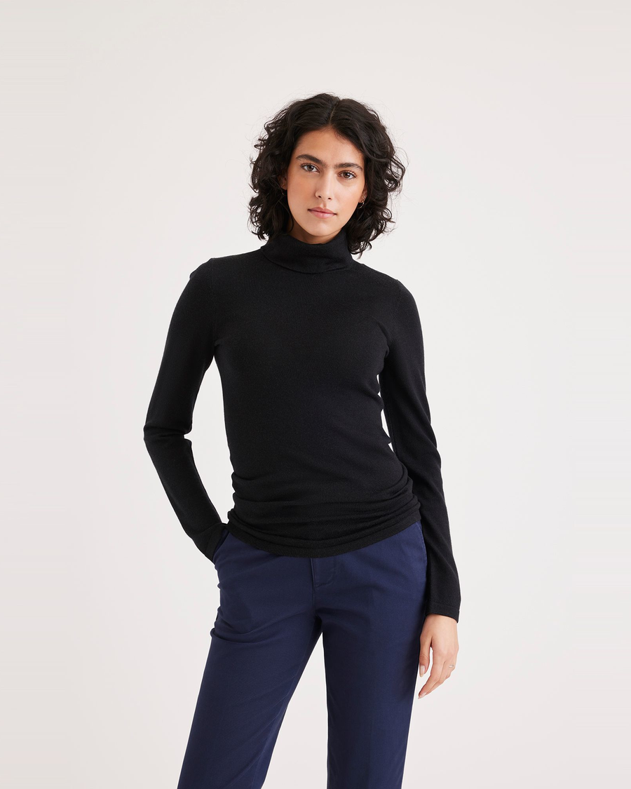 Front view of model wearing Beautiful Black Turtleneck, Regular Fit.