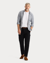 View of model wearing Beautiful Black Utility Cargo Pant, Straight Fit.