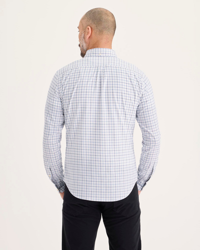 Back view of model wearing Bel Air Blue Oxford Shirt, Slim Fit.