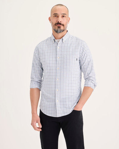 Front view of model wearing Bel Air Blue Oxford Shirt, Slim Fit.