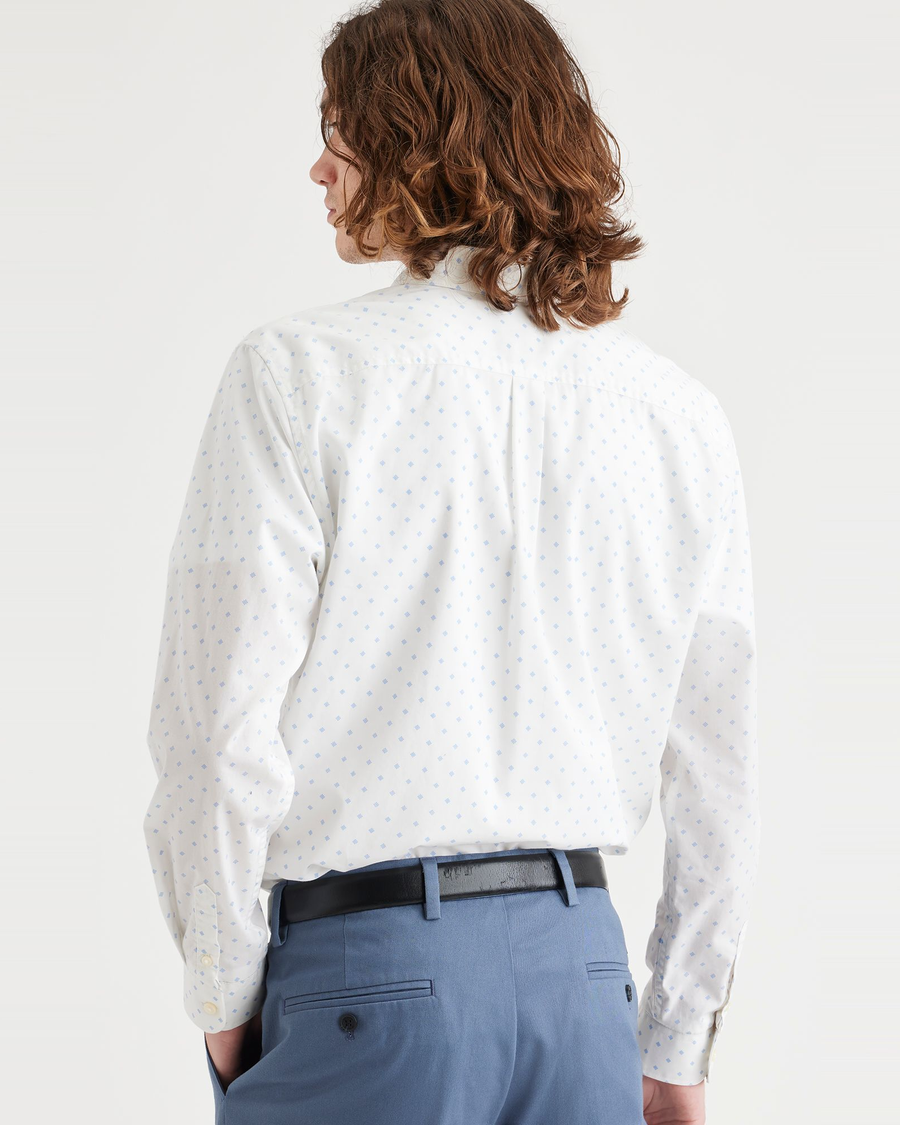 Back view of model wearing Bel Air Blue Signature Stain Defender Shirt, Classic Fit.