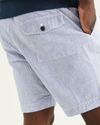 View of model wearing Bellwether Blue Pull On Shorts.