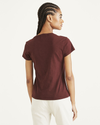 Back view of model wearing Bitter Chocolate V-Neck Tee Shirt, Slim Fit.