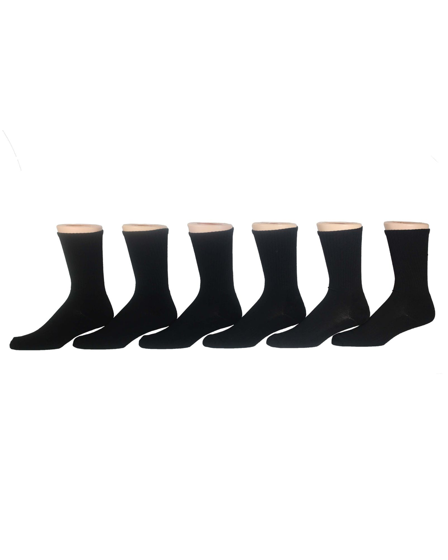 View of  Black 1/2 Cushion Athletic Crew Socks, 6 Pack.