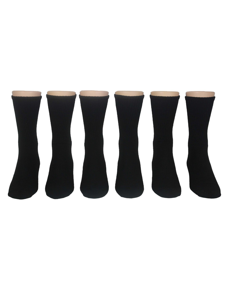 Back view of  Black 1/2 Cushion Athletic Crew Socks, 6 Pack.