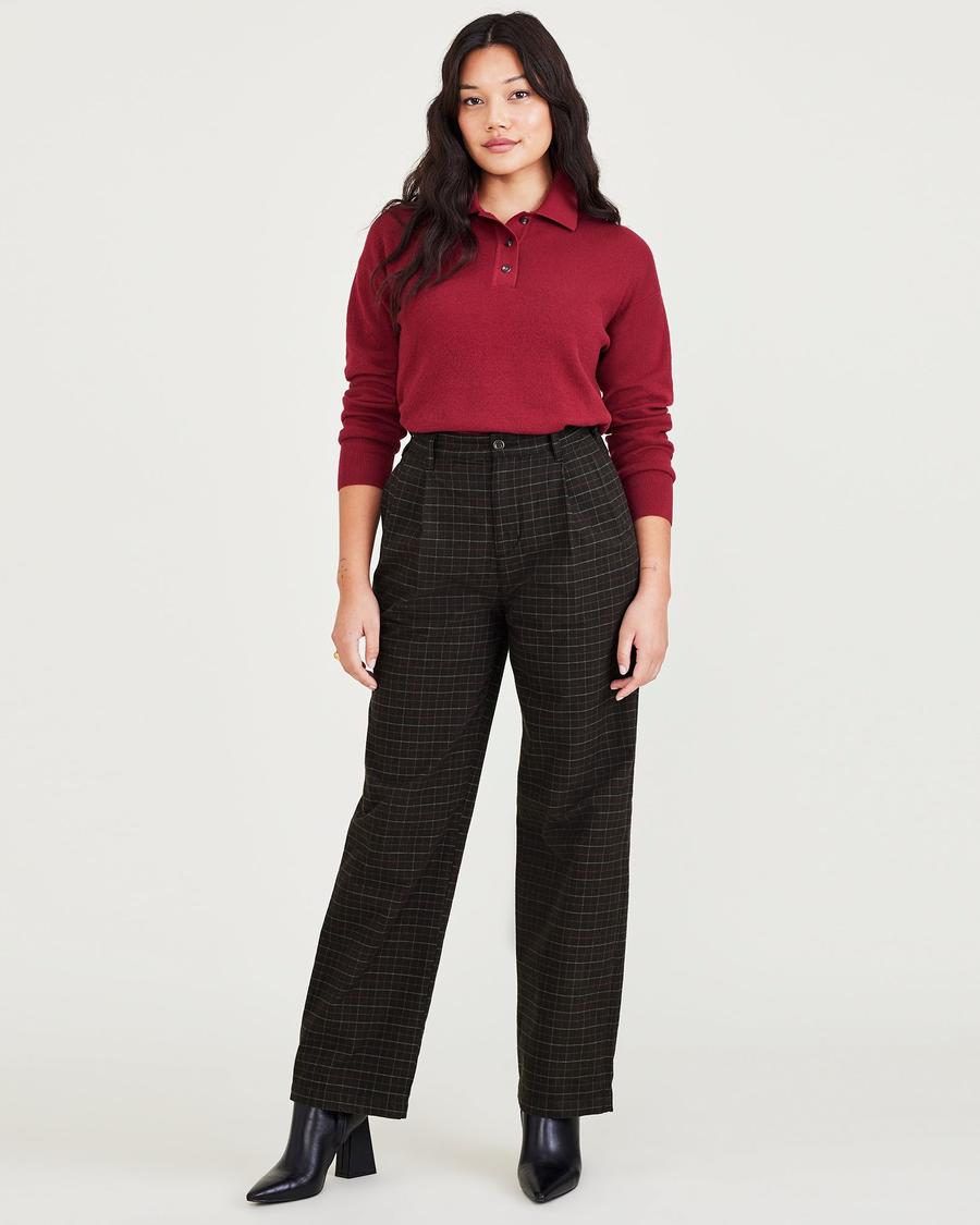 WOMEN'S PLEATED WIDE PANTS (CHECKED)