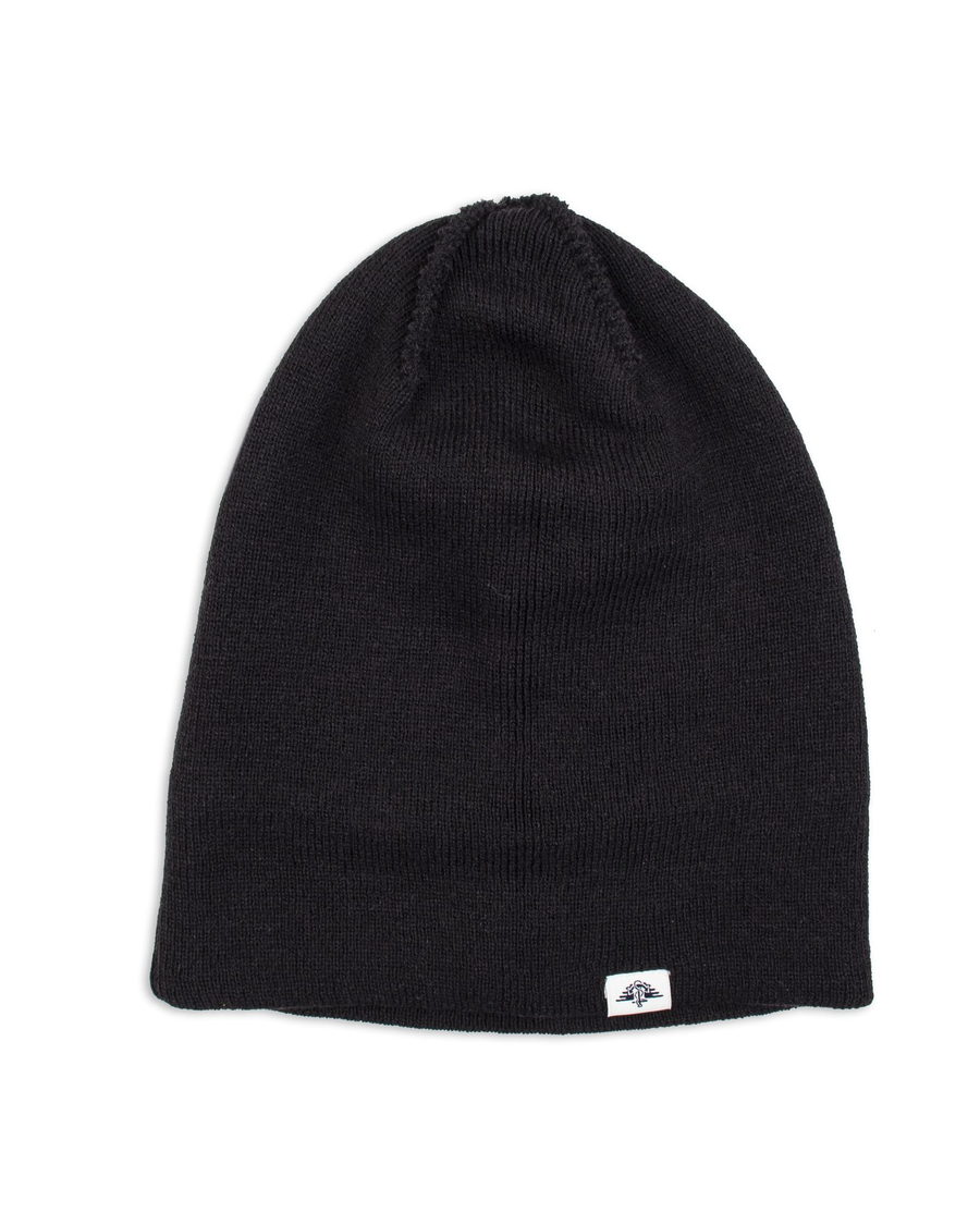 Back view of  Black Double Knit Recycled Fisherman Beanie.