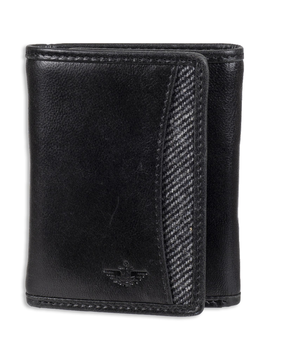 Front view of  Black Extra Capacity Trifold Herringbone Wallet.