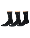 View of  Black Flat Knit Crew Socks with Embroidery, 3 Pack.