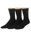 View of  Black Flat Knit Crew Socks with Embroidery, 3 Pack.