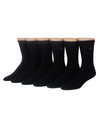 View of  Black Flat Knit Crew Socks with Embroidery, 6 Pack.