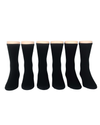Back view of  Black Flat Knit Crew Socks with Embroidery, 6 Pack.