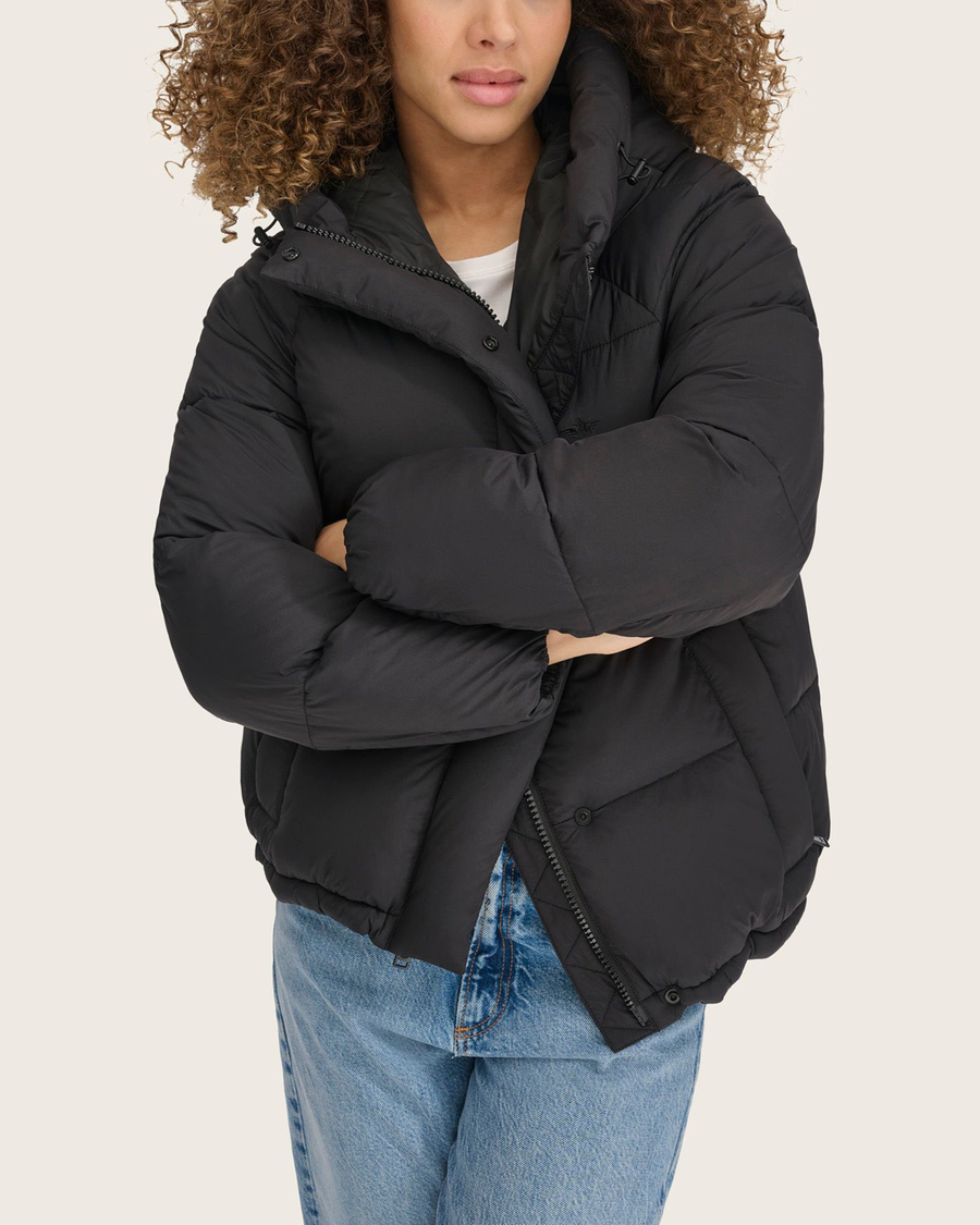 Black hooded bubble jacket sale