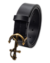 View of  Black Leather Bridle Belt with Anchor Plaque, 35 MM.
