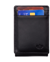 View of  Black Leather RFID Wide Magnetic FPW Wallet.