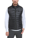 View of model wearing Black Lightweight Nylon Packable Vest.