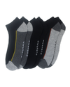 Front view of  Black Multi 1/2 Cushion Low Cut Pattern Socks, 3 Pack.