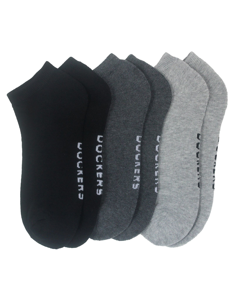 Front view of  Black Multi 1/2 Cushion Low Cut Socks, 3 Pack.