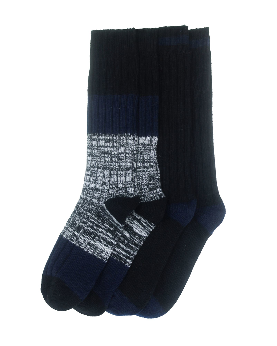 Front view of  Black Multi Crew Boot Socks, 2 Pack.