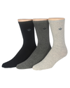 View of  Black Multi Flat Knit Crew Socks with Embroidery, 3 Pack.