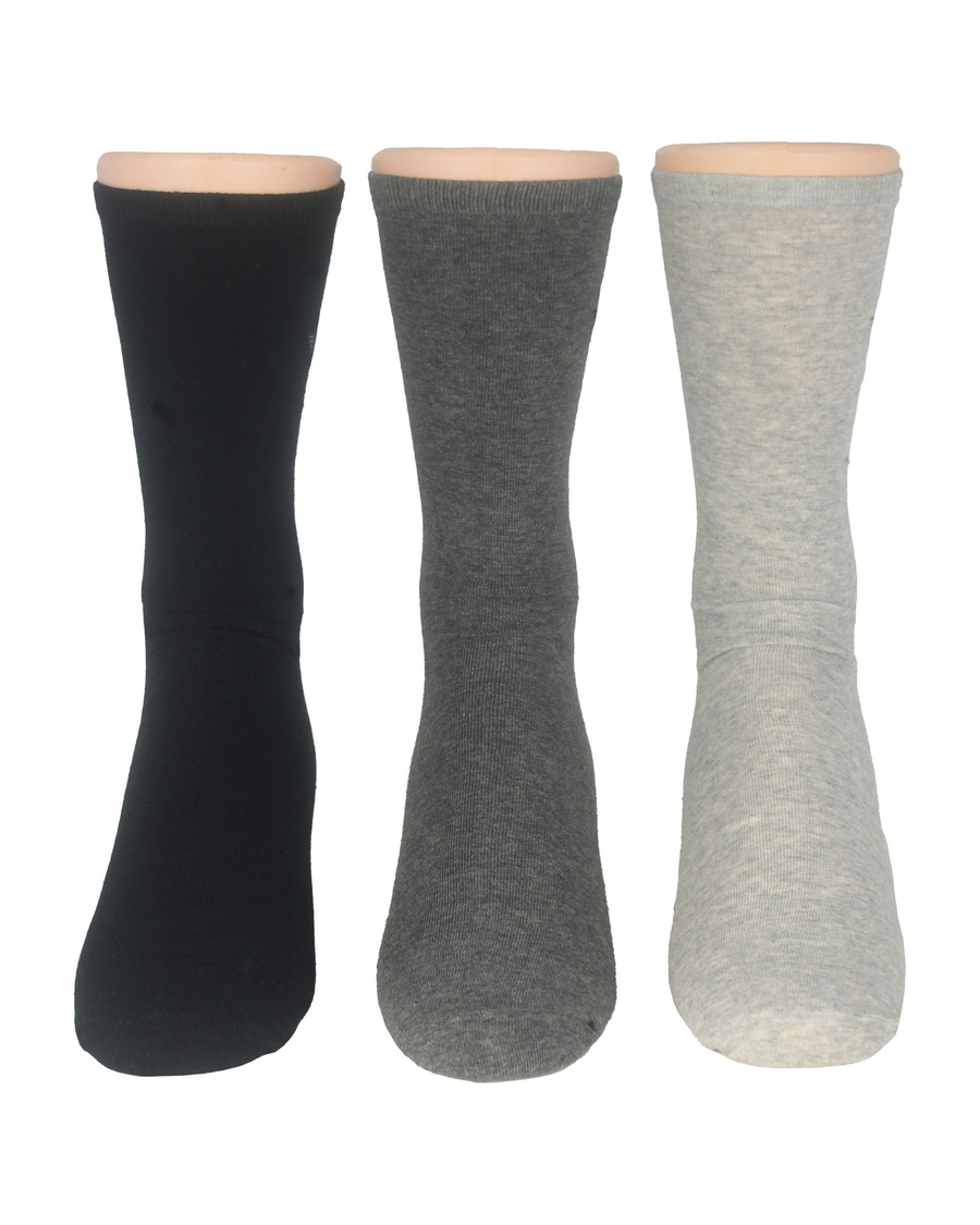 Back view of  Black Multi Flat Knit Crew Socks with Embroidery, 3 Pack.