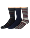 View of  Black Multi Flat Knit Crew Socks with Pattern, 3 Pack.