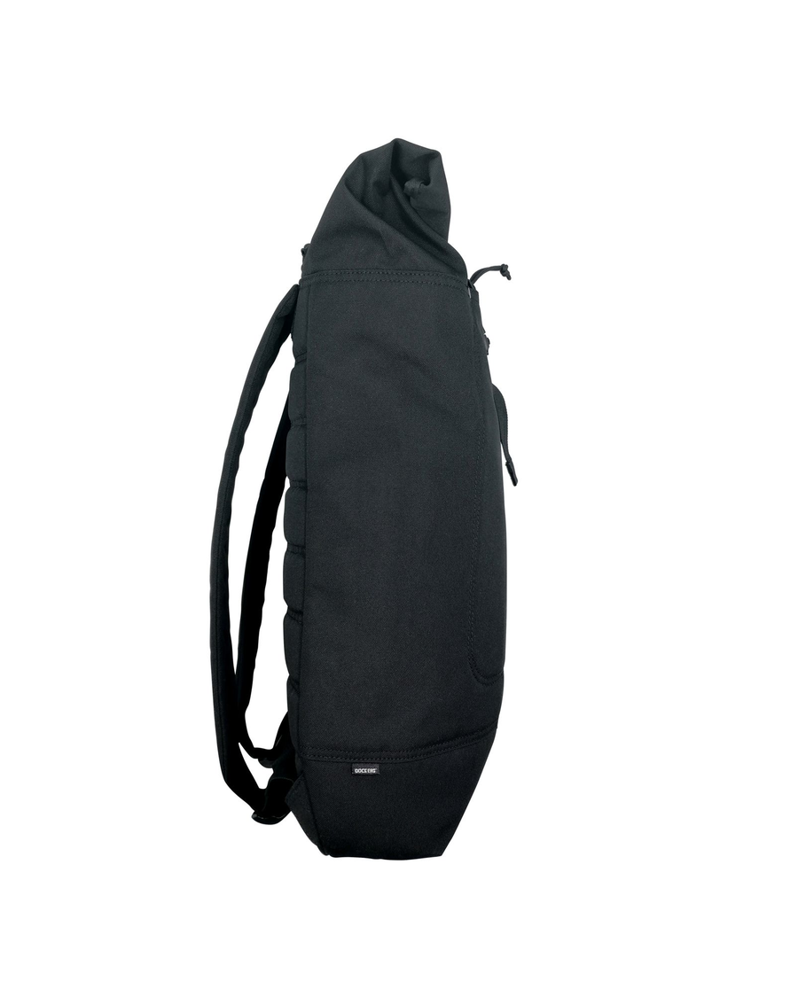 View of model wearing Black Roll Up Backpack, 23 L.