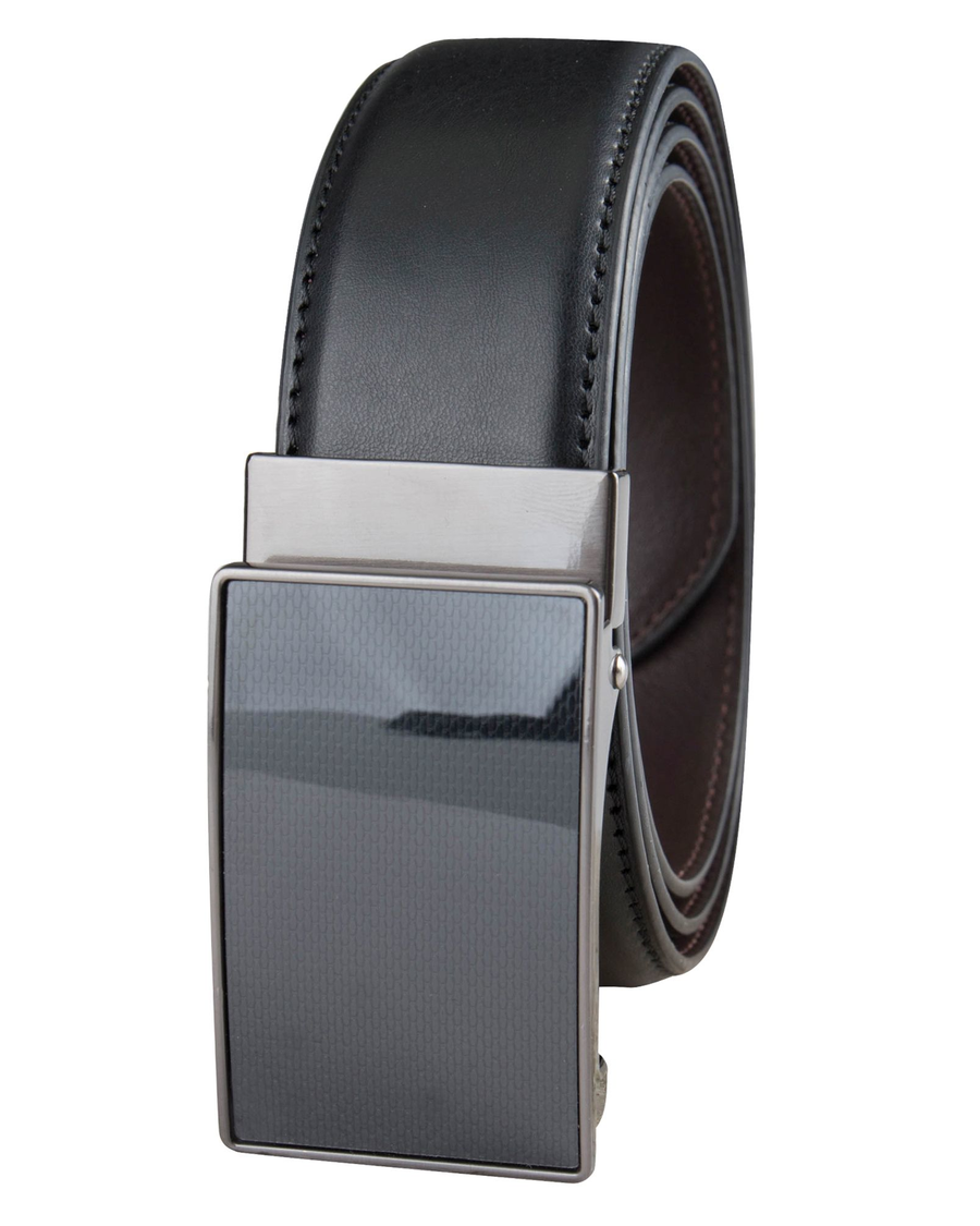 Front view of  Black Semi Auto Plaque Belt.