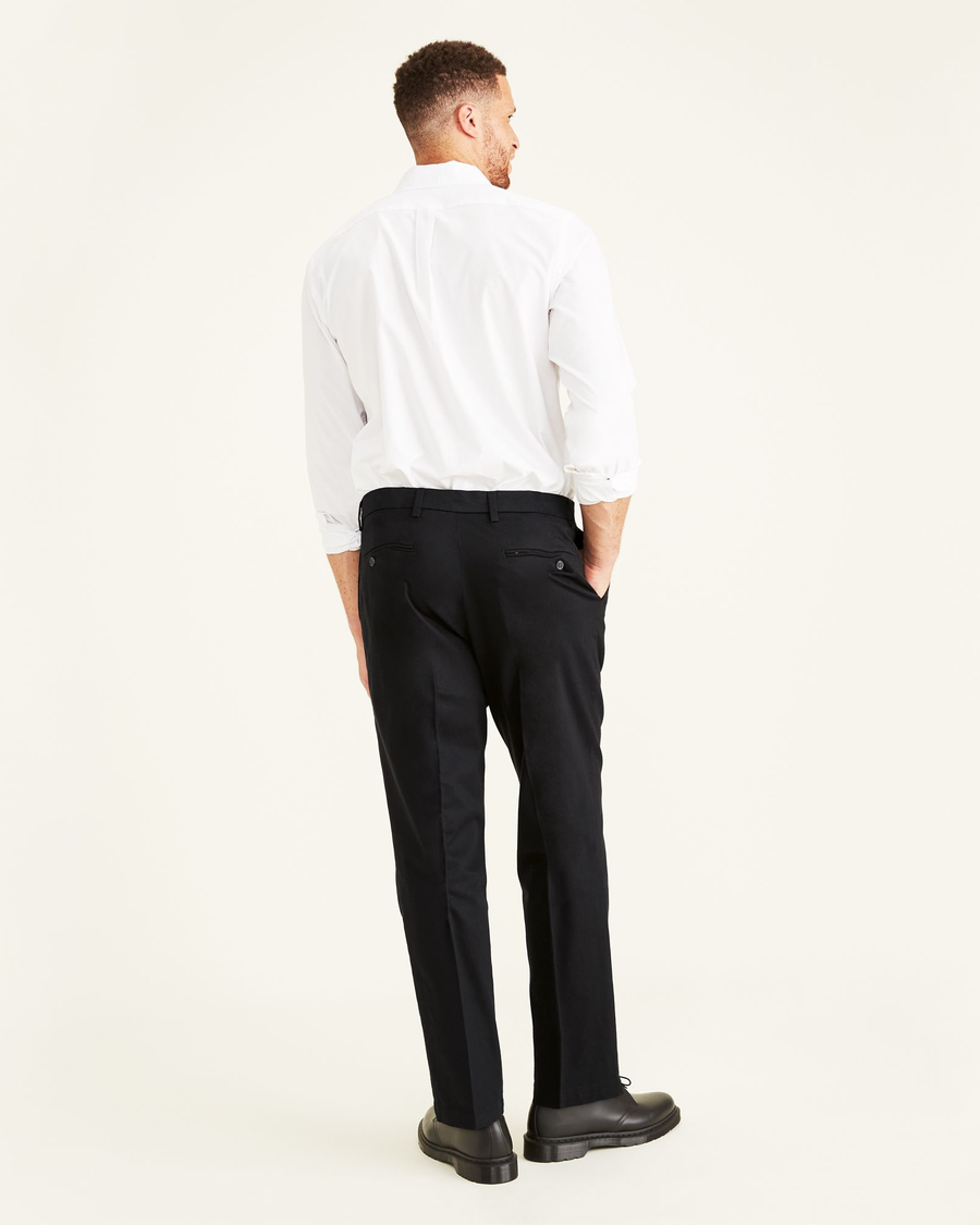 Back view of model wearing Black Signature Khakis, Pleated, Classic Fit (Big and Tall).