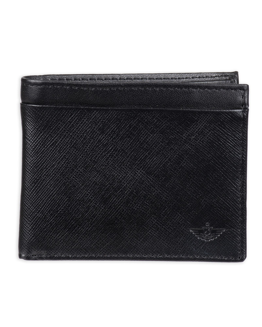 Front view of  Black Slimfold Wallet with Divider.