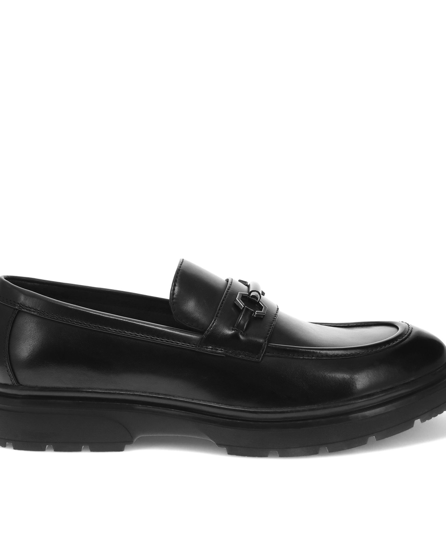 Side view of  Black Thacher Shoes.