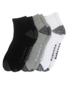 Front view of  Black / White / Grey 1/2 Cushion Quarter Socks, 3 Pack.