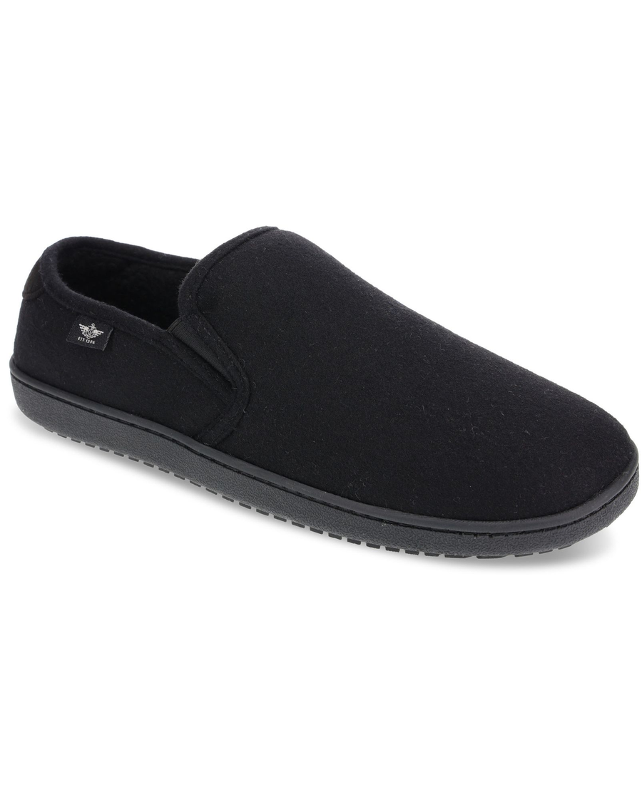 Front view of  Black Wool Slip-on Slippers.