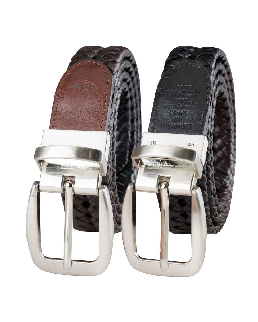 Front view of  Black/Brown Braided Reversible Belt.