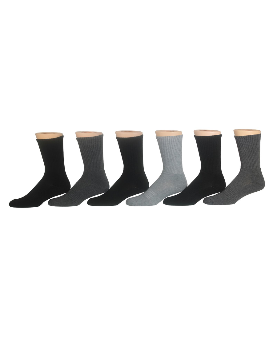View of  Black/Grey 1/2 Cushion Athletic Crew Socks, 6 Pack.