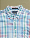 View of model wearing Blue Blue & Pink Madras Shirt - XL.