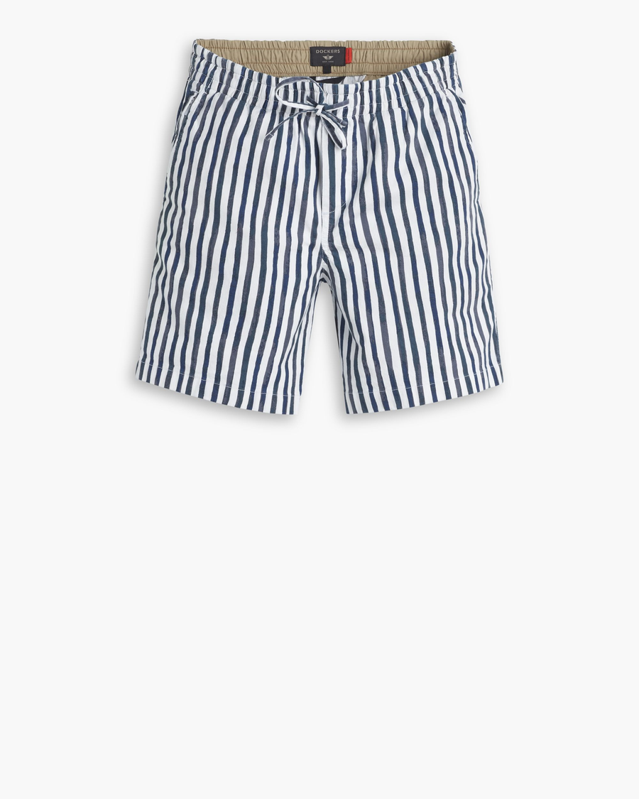 View of model wearing Blue Depths Ultimate Pull On 8.5" Short.