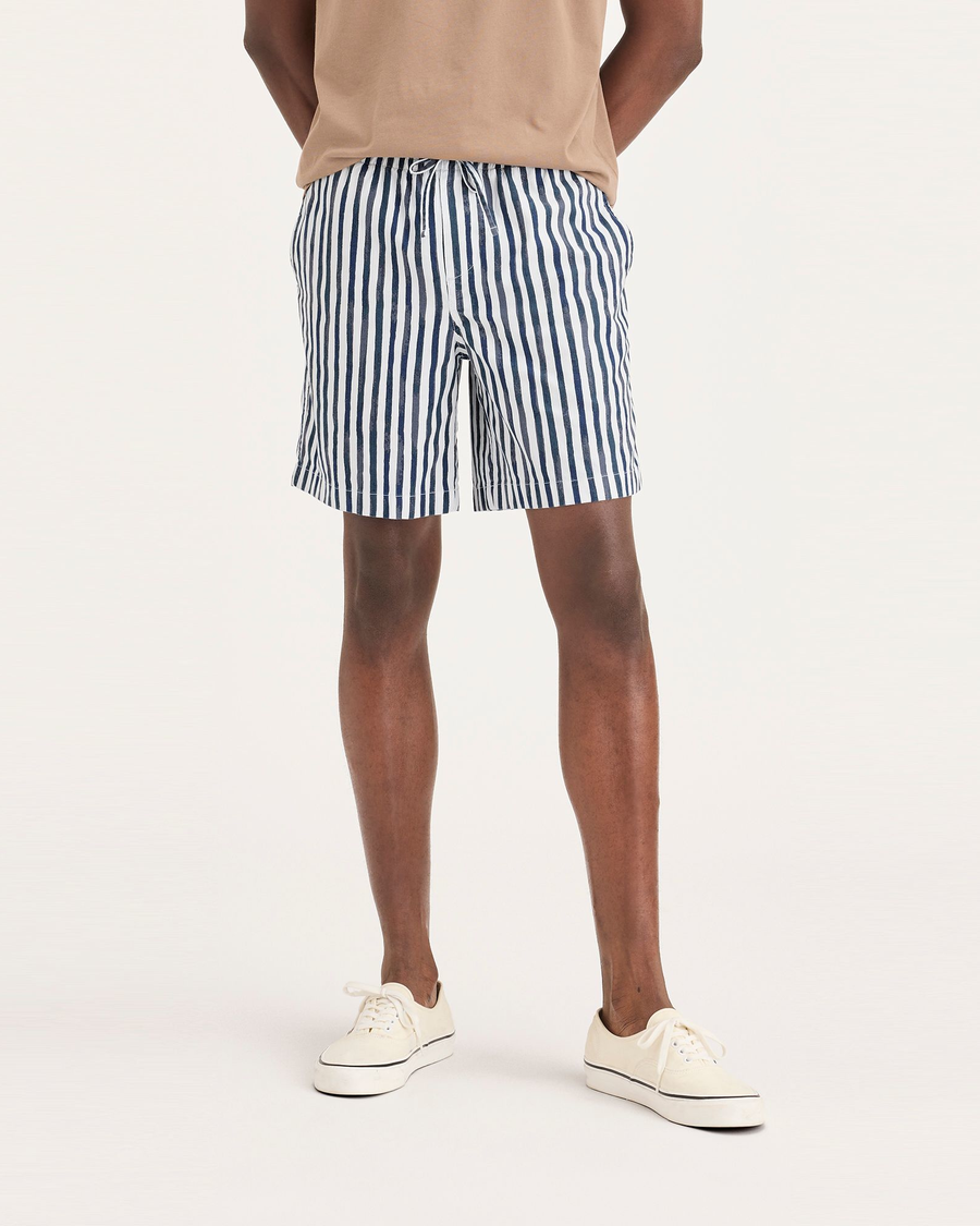 Front view of model wearing Blue Depths Ultimate Pull On 8.5" Short.