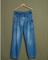 Front view of model wearing Blue Double Pleated Denim Pants - 32 x 31.