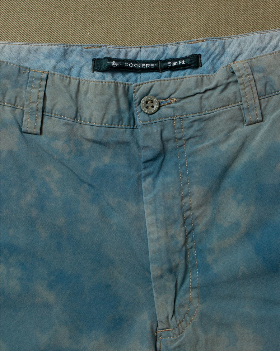 View of model wearing Blue Dyed Pants, Standard Fit - 30x30.