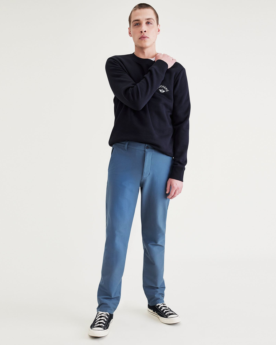 Front view of model wearing Blue Fusion Comfort Knit Chinos, Slim Fit.