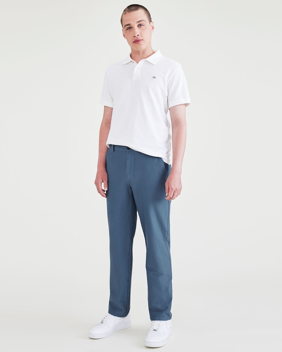 Front view of model wearing Blue Fusion Comfort Knit Chinos, Straight Fit.