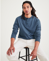 View of model wearing Blue Fusion Henley, Regular Fit.