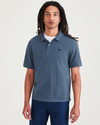 Front view of model wearing Blue Fusion Rib Collar Polo, Slim Fit.