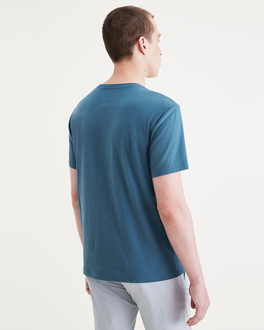 Back view of model wearing Blue Fusion Wings & Anchor Graphic Tee, Slim Fit.