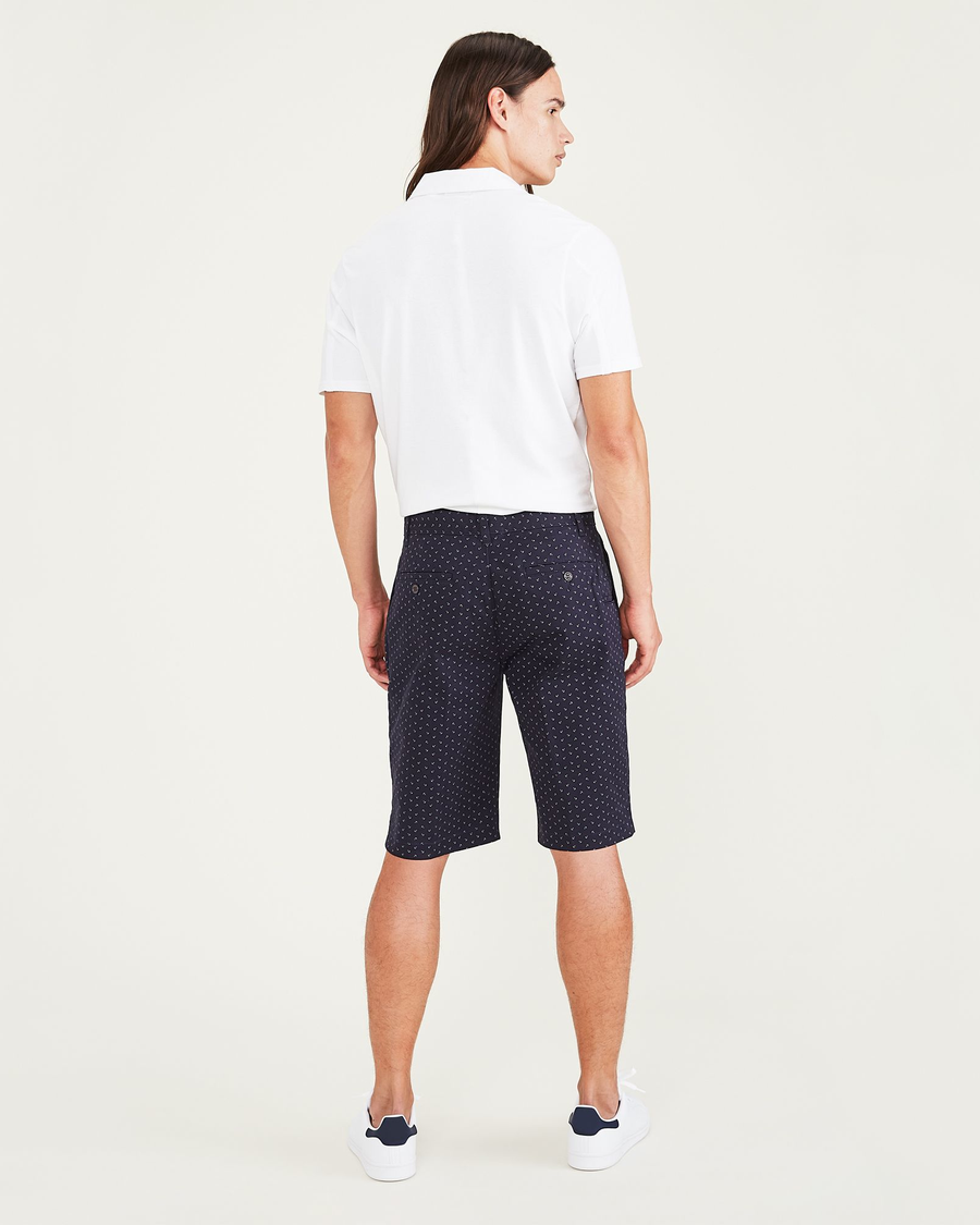 Back view of model wearing Blue Khaki Perfect 10.5" Shorts.