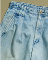 View of model wearing Blue Reverse Double Pleated Denim Pants - 34 x 33.